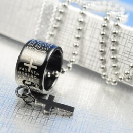 Divat Ajándék Gyűrű És Kereszt Fekete Titán Nyaklánc Medál