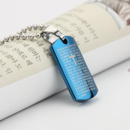 Férfi Égkék Kereszt Biblia Titán Acél Medál Nyaklánc Ajándék
