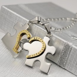 1 Pár Kék Színű Szív Alakú Titán Acél Nyaklánc Medál