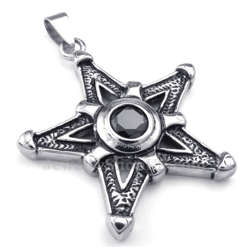 Fekete Cirkon Titán Lucky Star Medál Nyaklánc (Ingyenes Lánc)