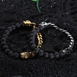 Koponya Buddha Gyöngyök Vulkáni Kő Gyöngy Titán Karkötő