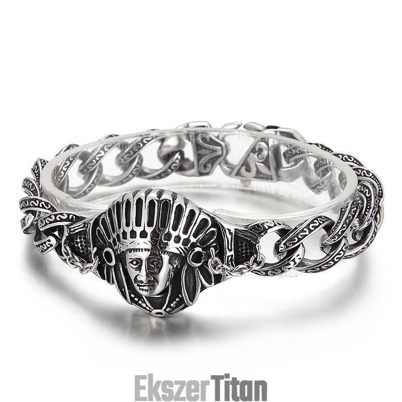 Új Casting Jewelry Retro Cool Chief Pattern Titán Férfi Karkötő
